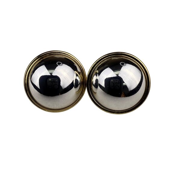Ralph Lauren Gold Tone Clip-On Earrings Vintage Monogrammed Dome Design 1 Inch - Picture 1 of 6